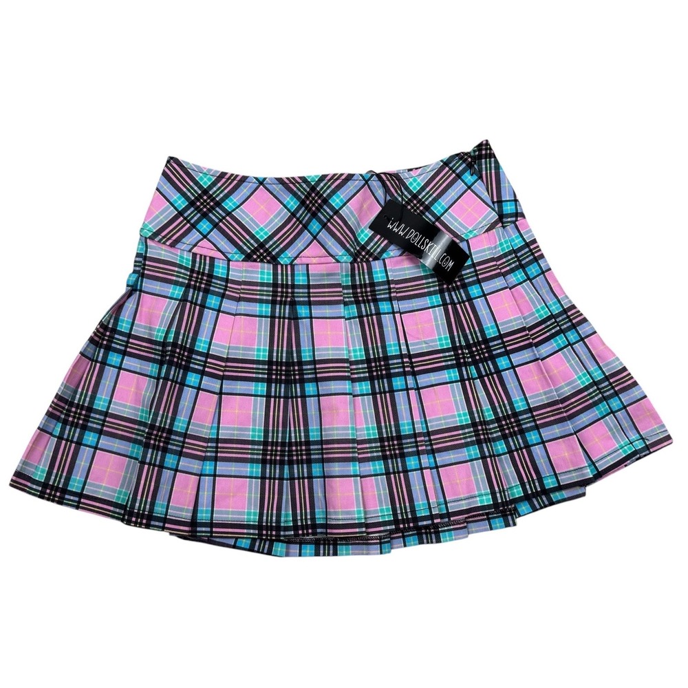 NWT Dolls Kill Current Mood Mistakes & Heartbreaks Pink Plaid Tartan Mini Skirt